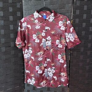 New Life Fashion Men’s Burgundy Tropical Floral Short Sleeve Button Down Size L